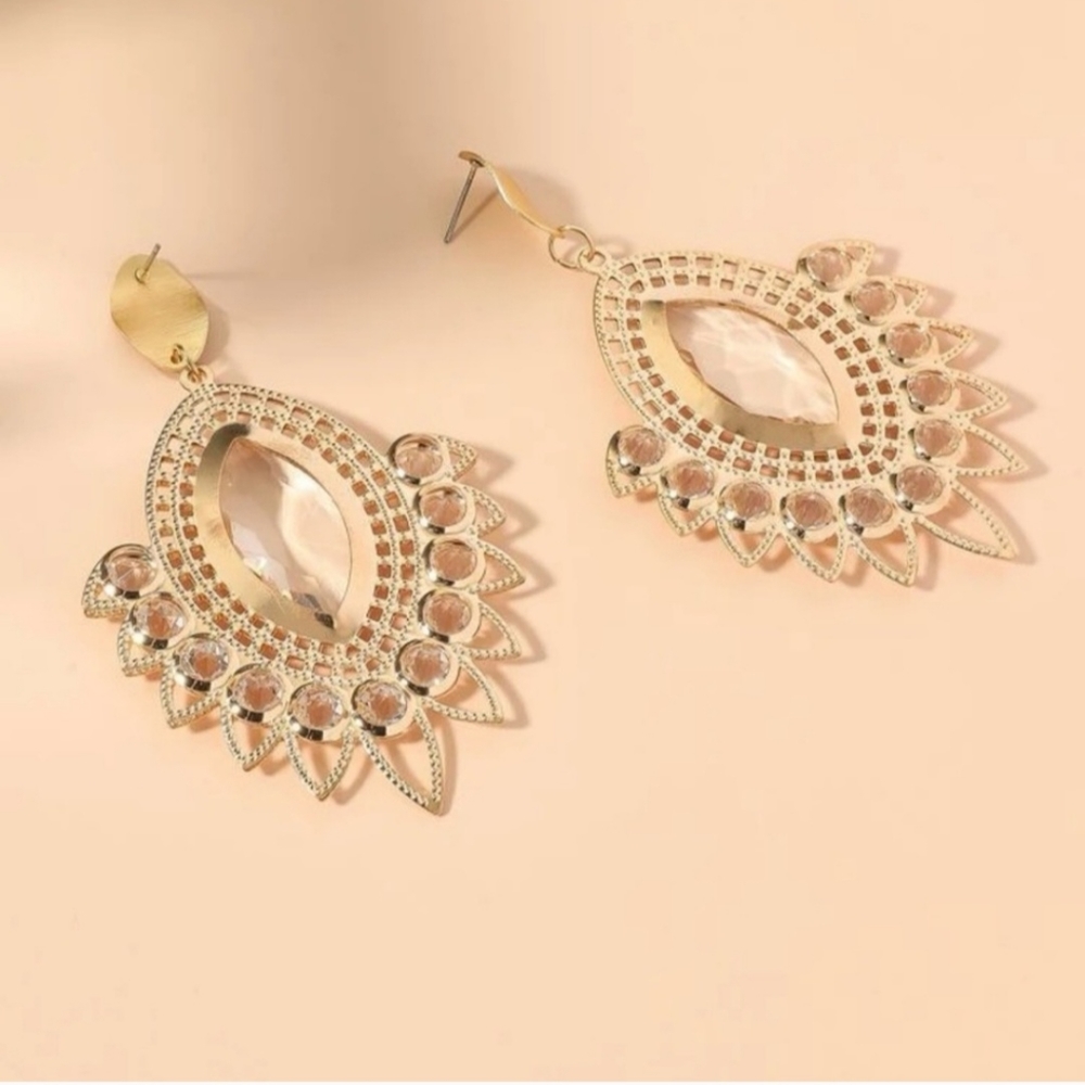 Elegant Gold and Rhinestone Earrings  - SOLD - Picture 3 of 3